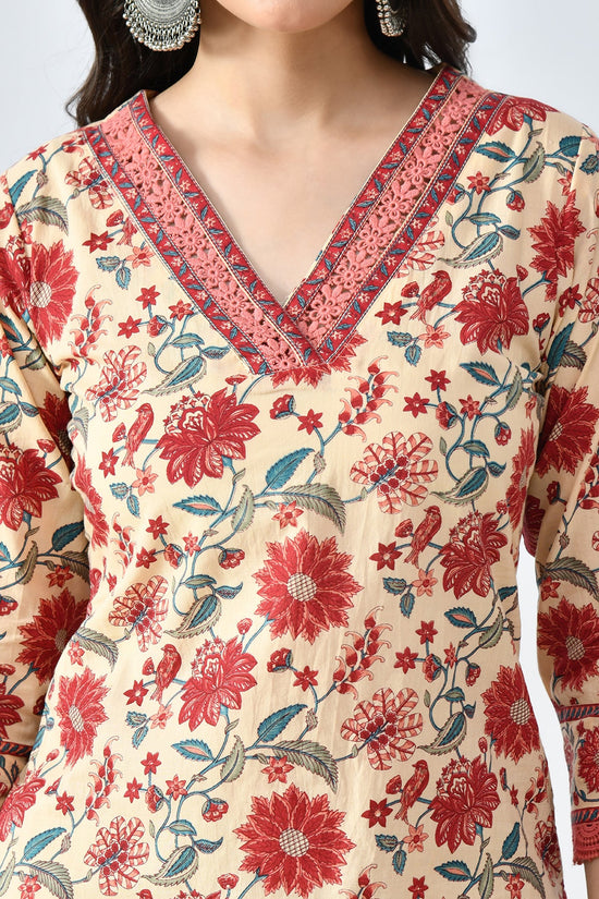 Beige Printed Straight Kurta