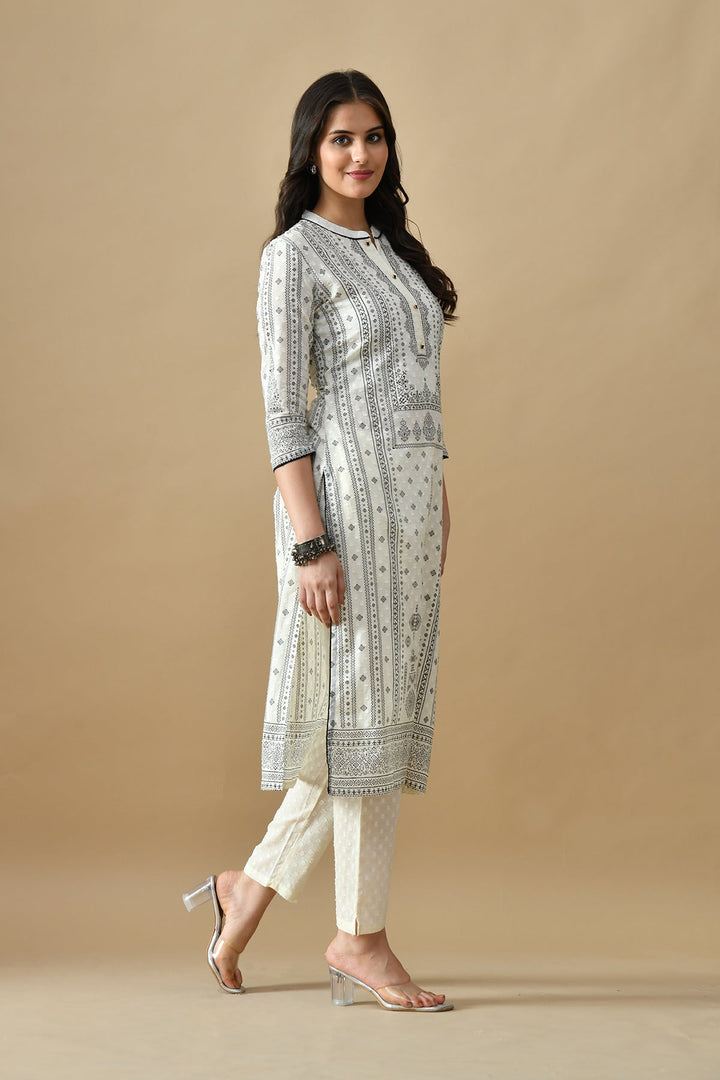 Cream Printed Kurta Set