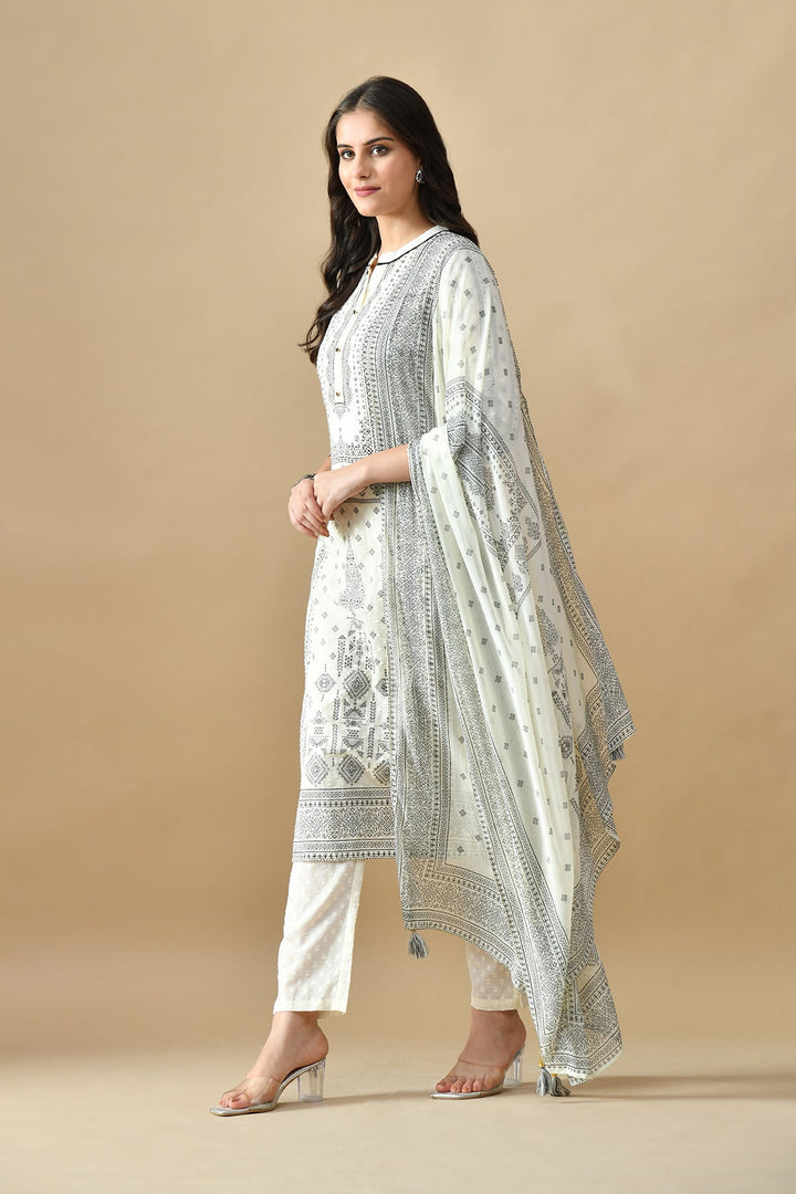Cream Printed Kurta Set