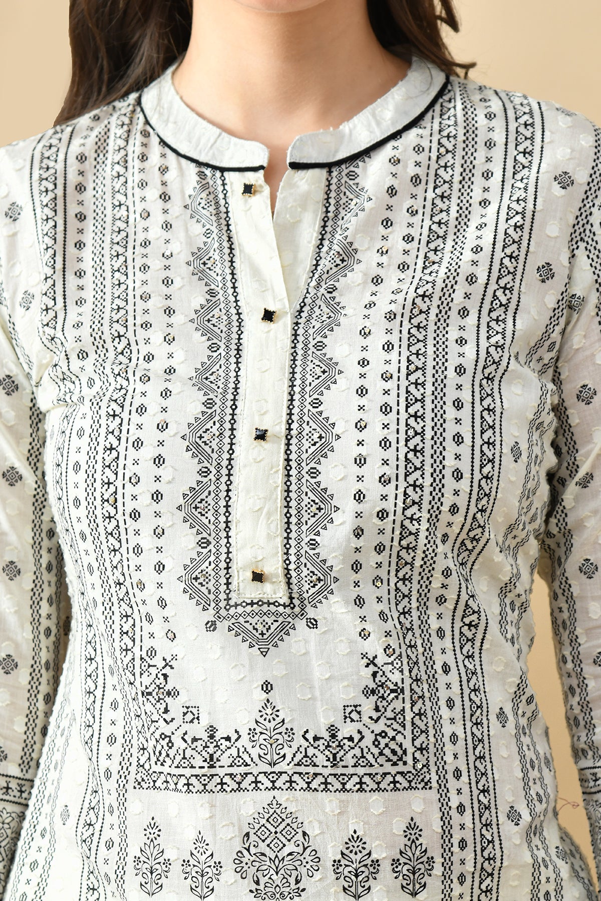Cream Printed Kurta Set