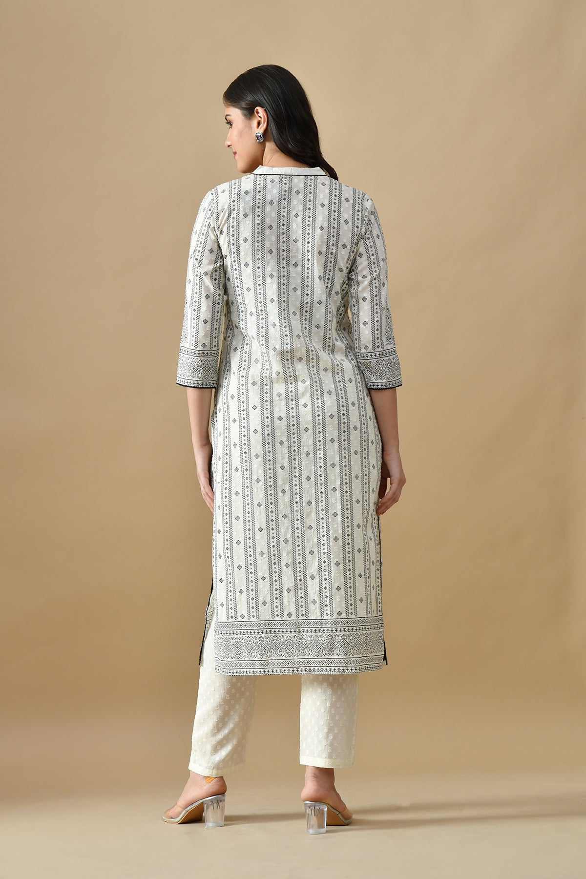 Cream Printed Kurta Set
