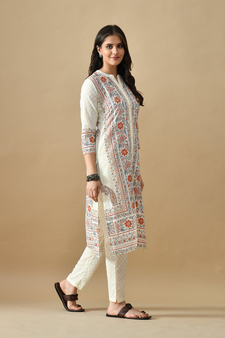 Cream Printed Kurta Set