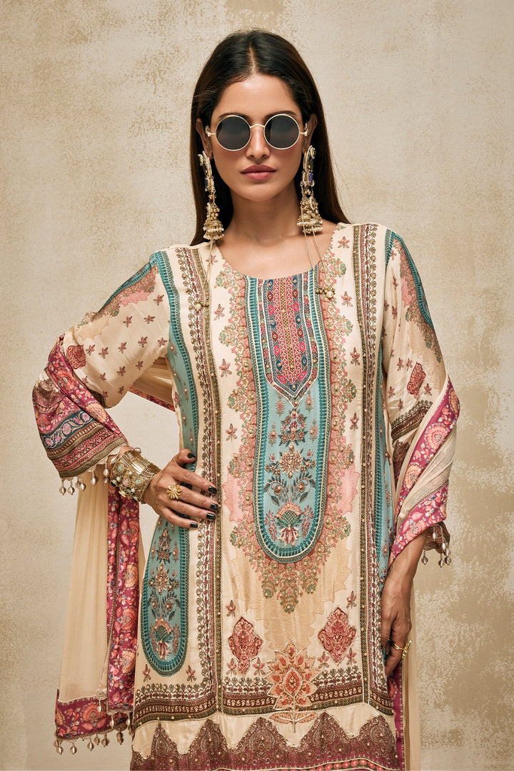 Beige Embellished Kurta Set