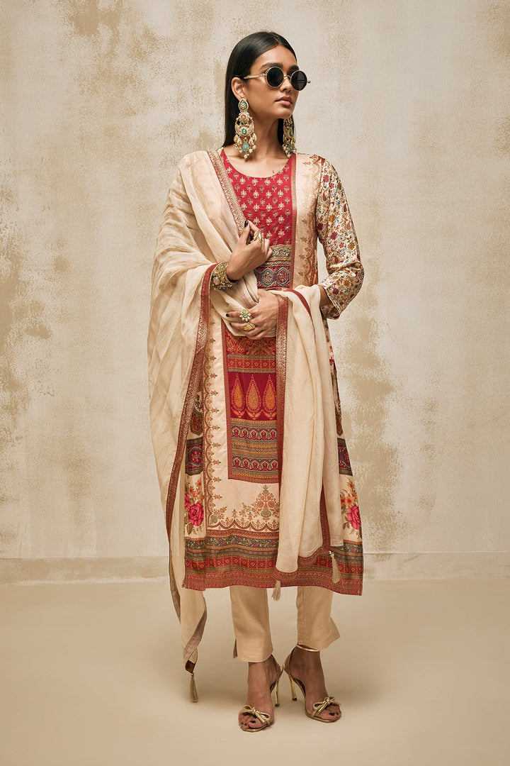 Beige Embellished Kurta Set