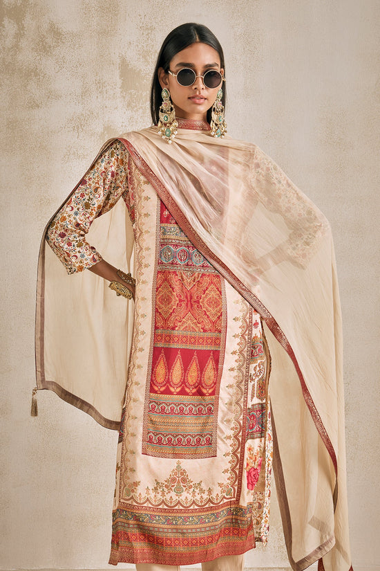 Beige Embellished Kurta Set