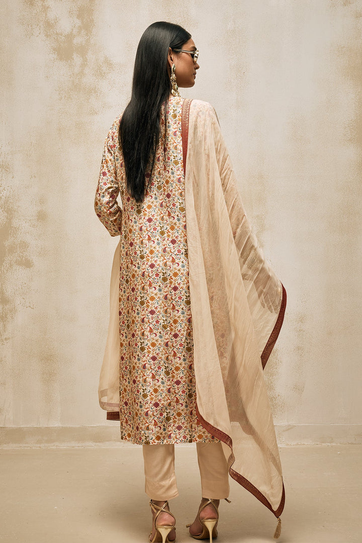 Beige Embellished Kurta Set