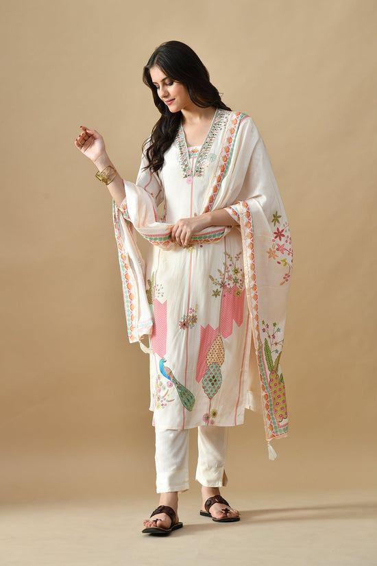Cream Embellished Kurta Set