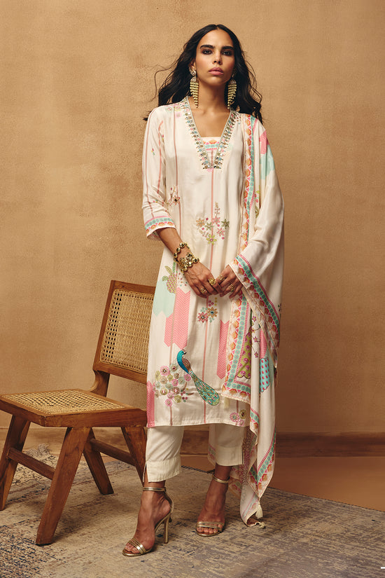 Cream Embellished Kurta Set