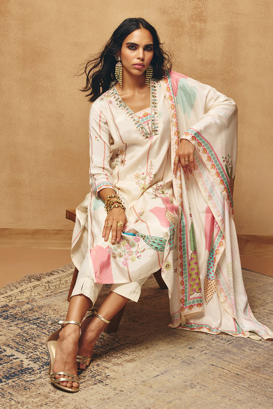Cream Embellished Kurta Set