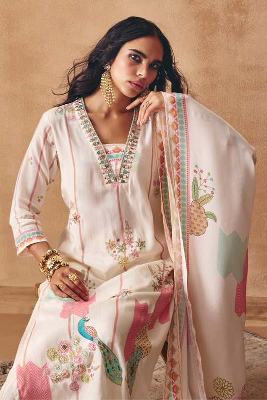 Cream Embellished Kurta Set