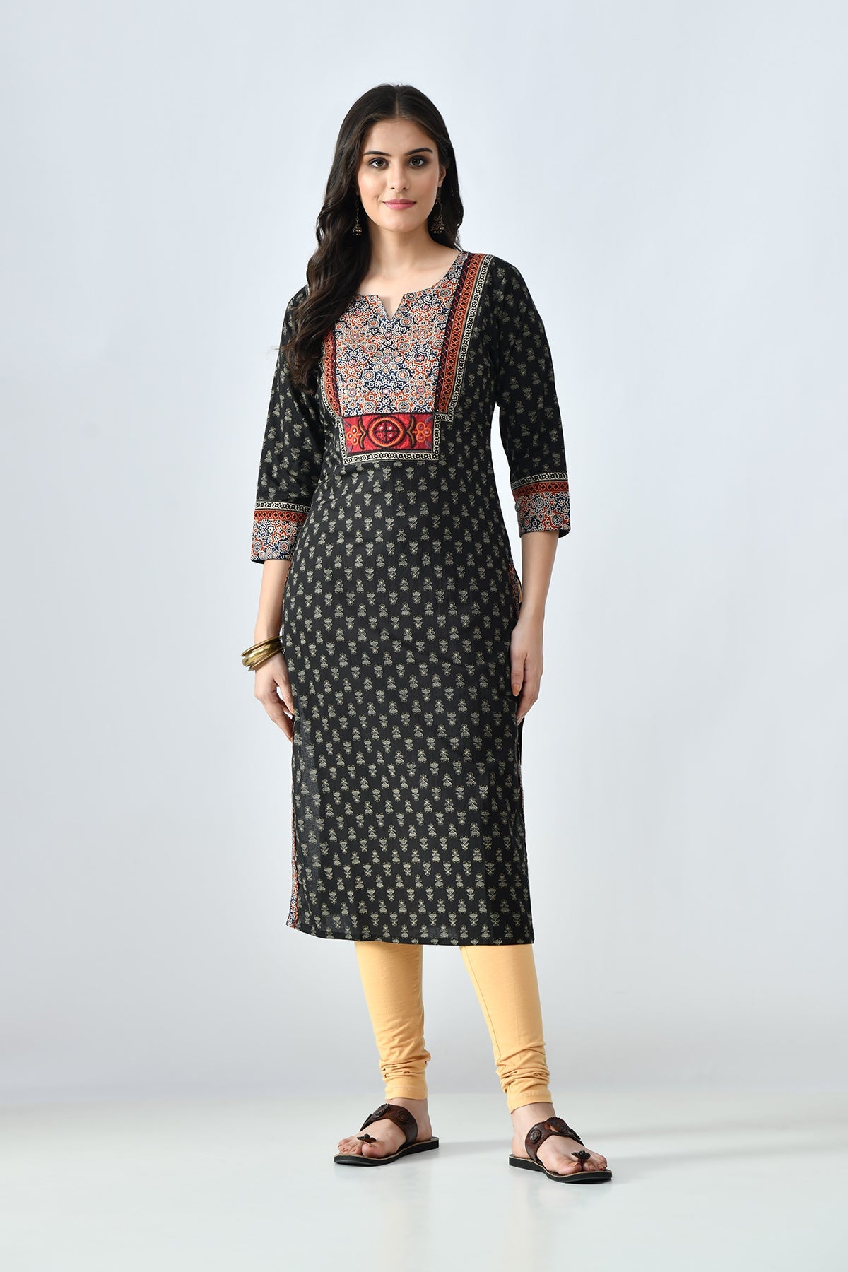 Black Printed Straight Kurta