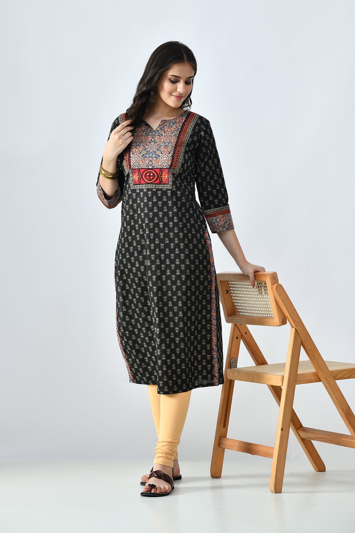 Black Printed Straight Kurta