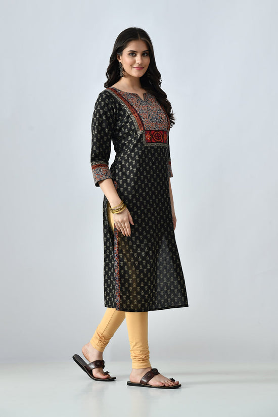 Black Printed Straight Kurta