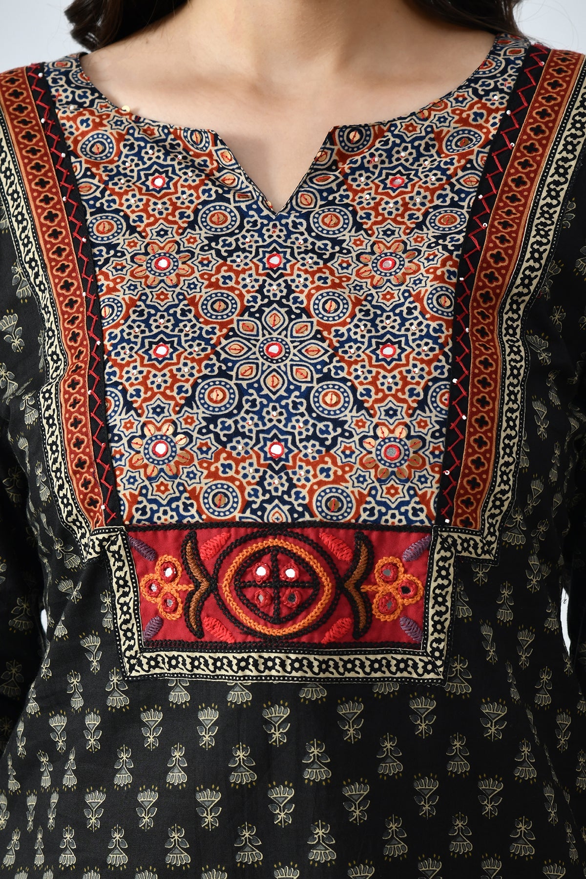 Black Printed Straight Kurta