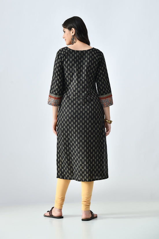Black Printed Straight Kurta