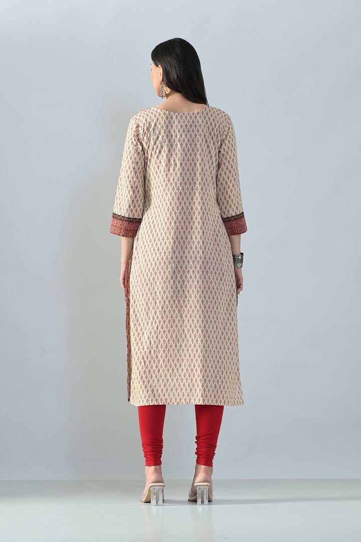 Beige Printed Straight Kurta