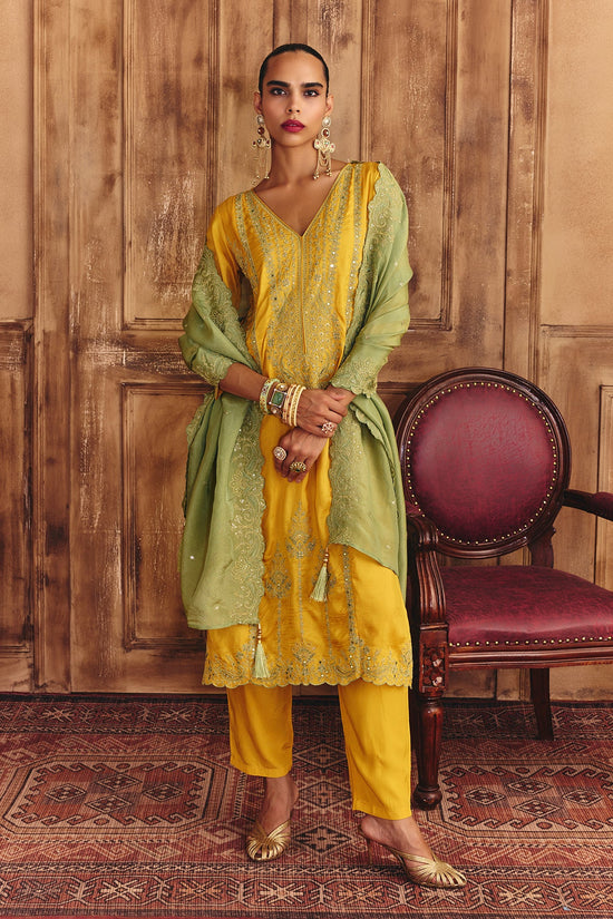 Mustard Embroidered Kurta Set