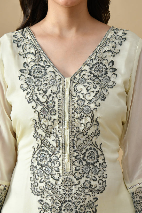 Cream Embroidered Kurta Set