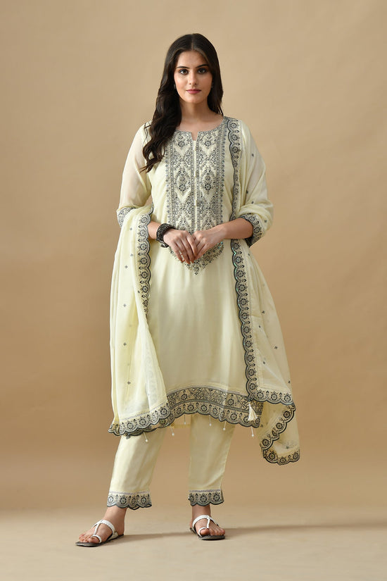 Cream Embroidered Kurta Set