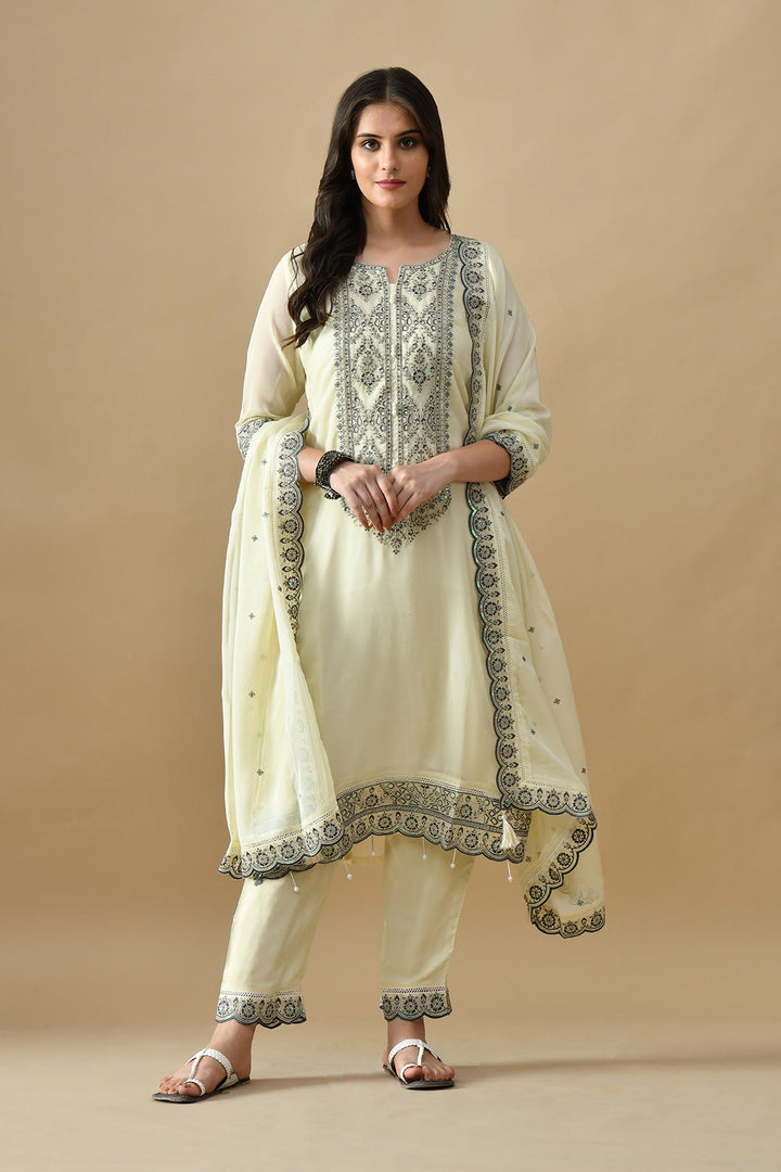 Cream Embroidered Kurta Set