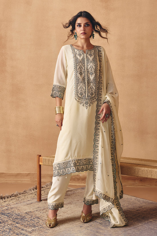 Cream Embroidered Kurta Set