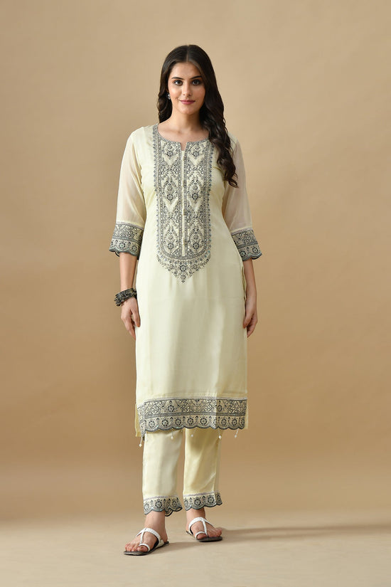 Cream Embroidered Kurta Set
