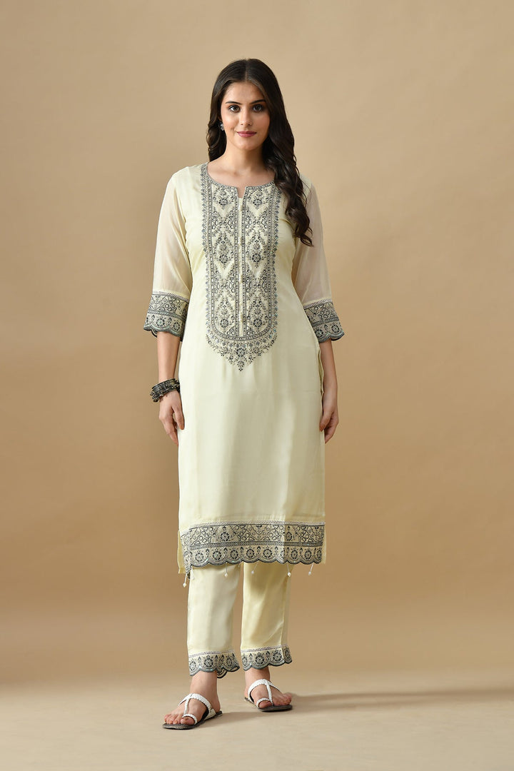 Cream Embroidered Kurta Set