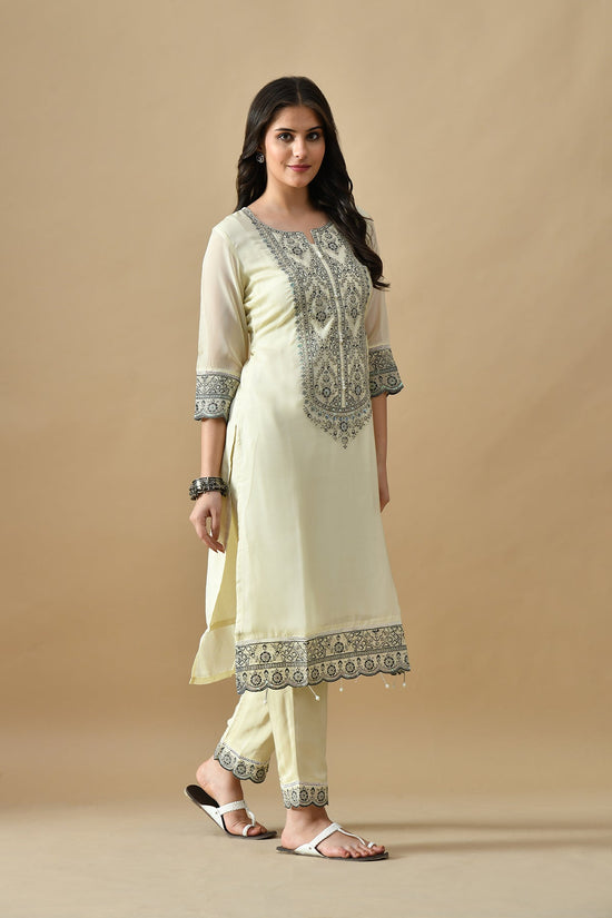 Cream Embroidered Kurta Set