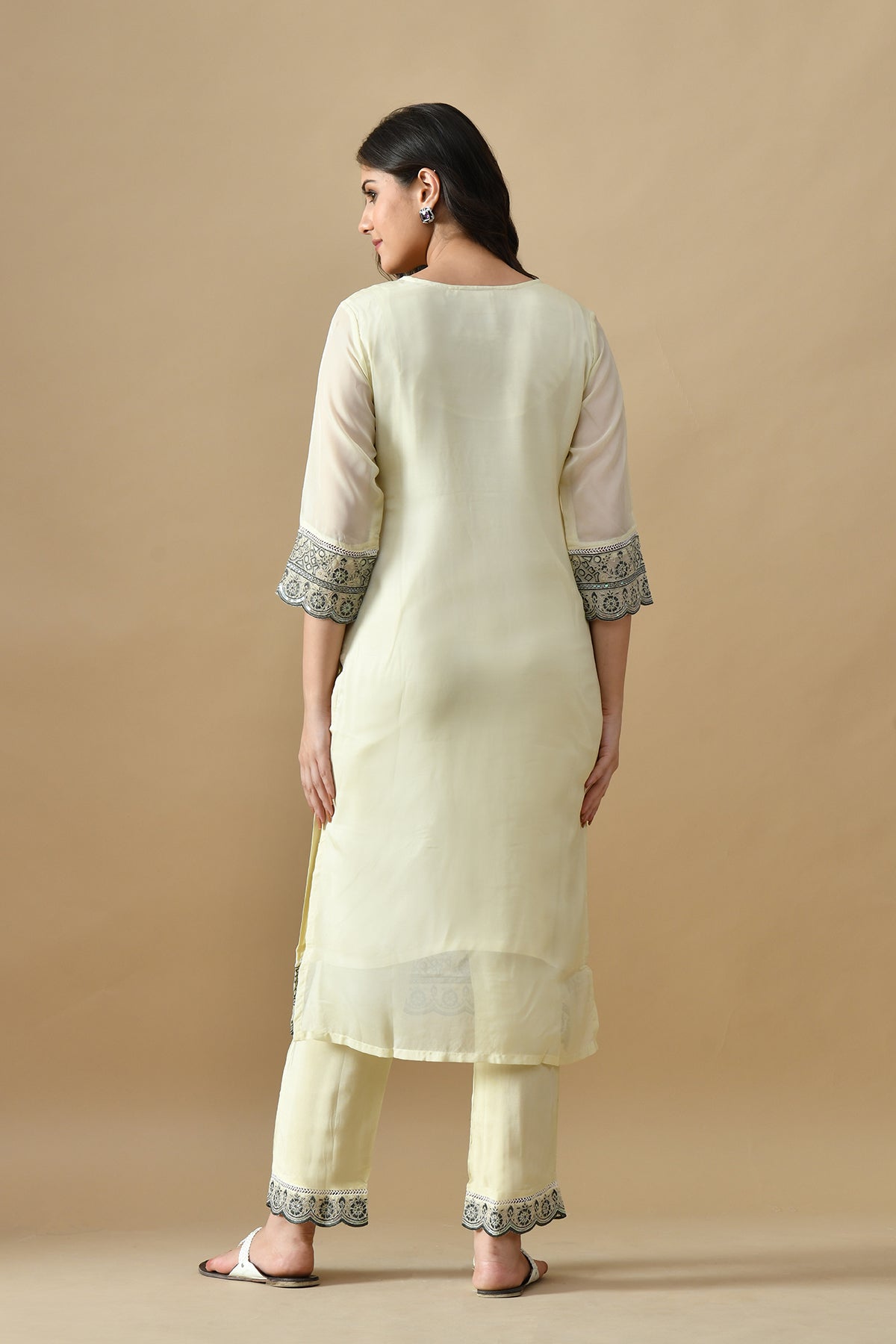 Cream Embroidered Kurta Set
