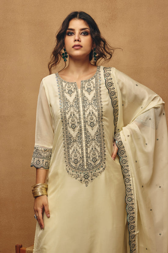 Cream Embroidered Kurta Set