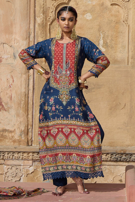 Blue Embellished Kurta 3 Pcs Set