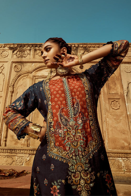 Blue Embellished Kurta 3 Pcs Set