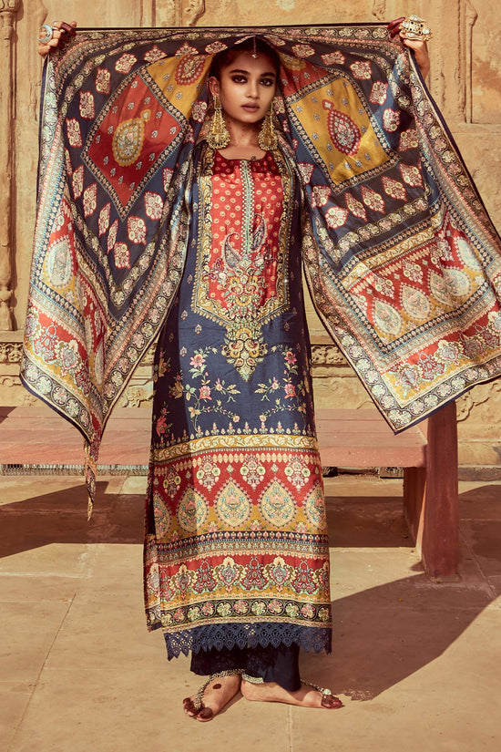 Blue Embellished Kurta 3 Pcs Set