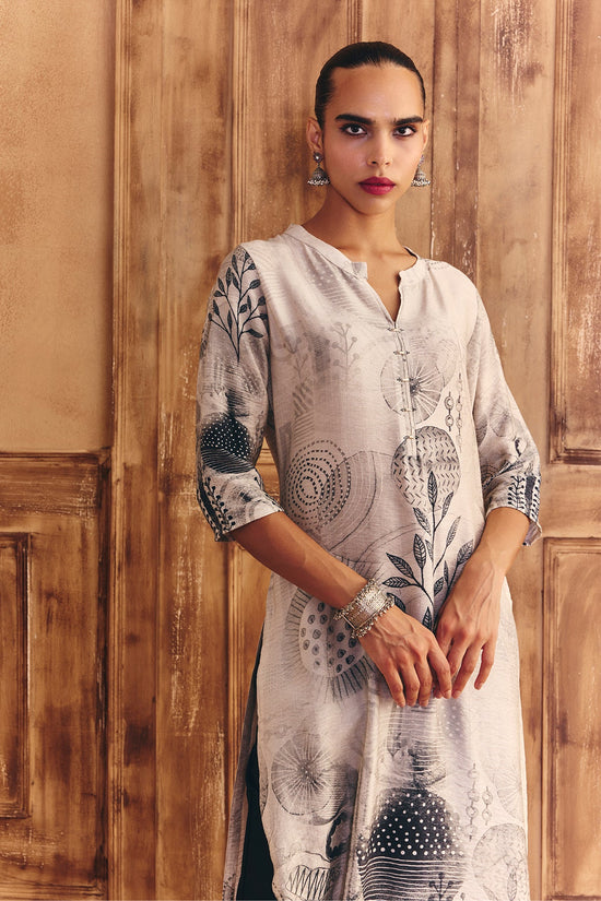 Cream Printed Straight Kurta