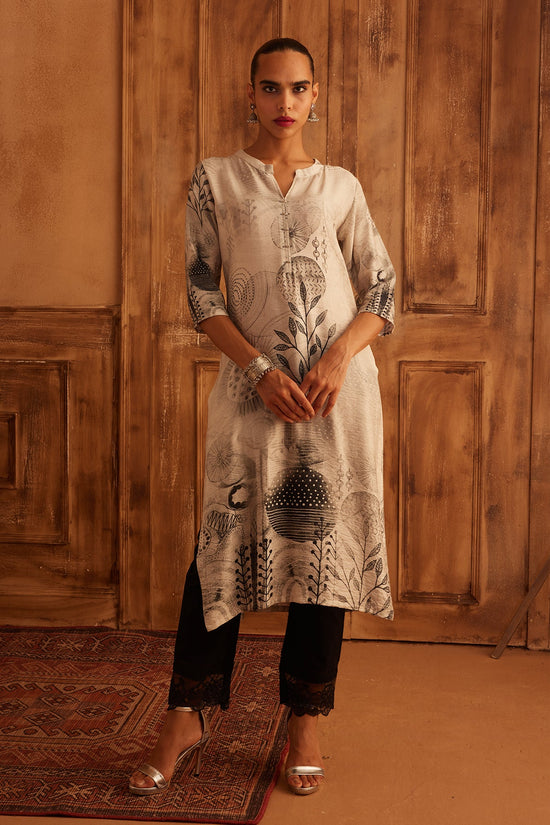 Cream Printed Straight Kurta