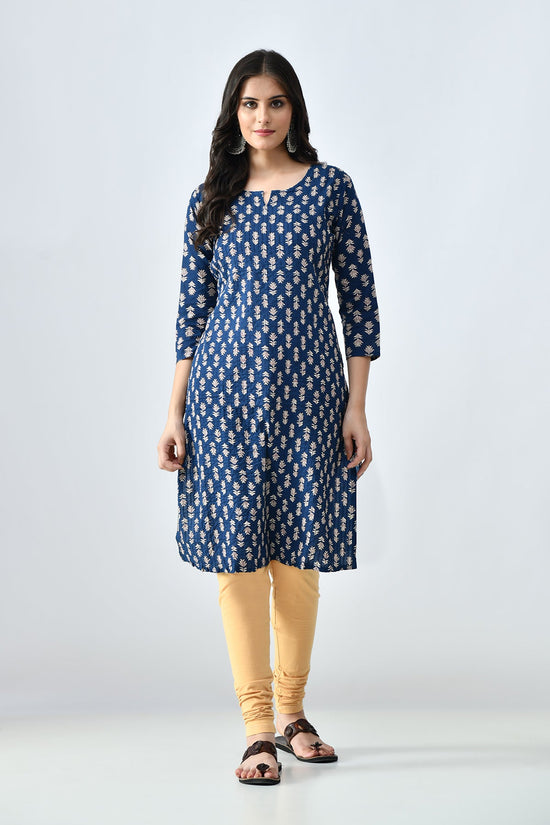 Blue Printed Straight Kurta