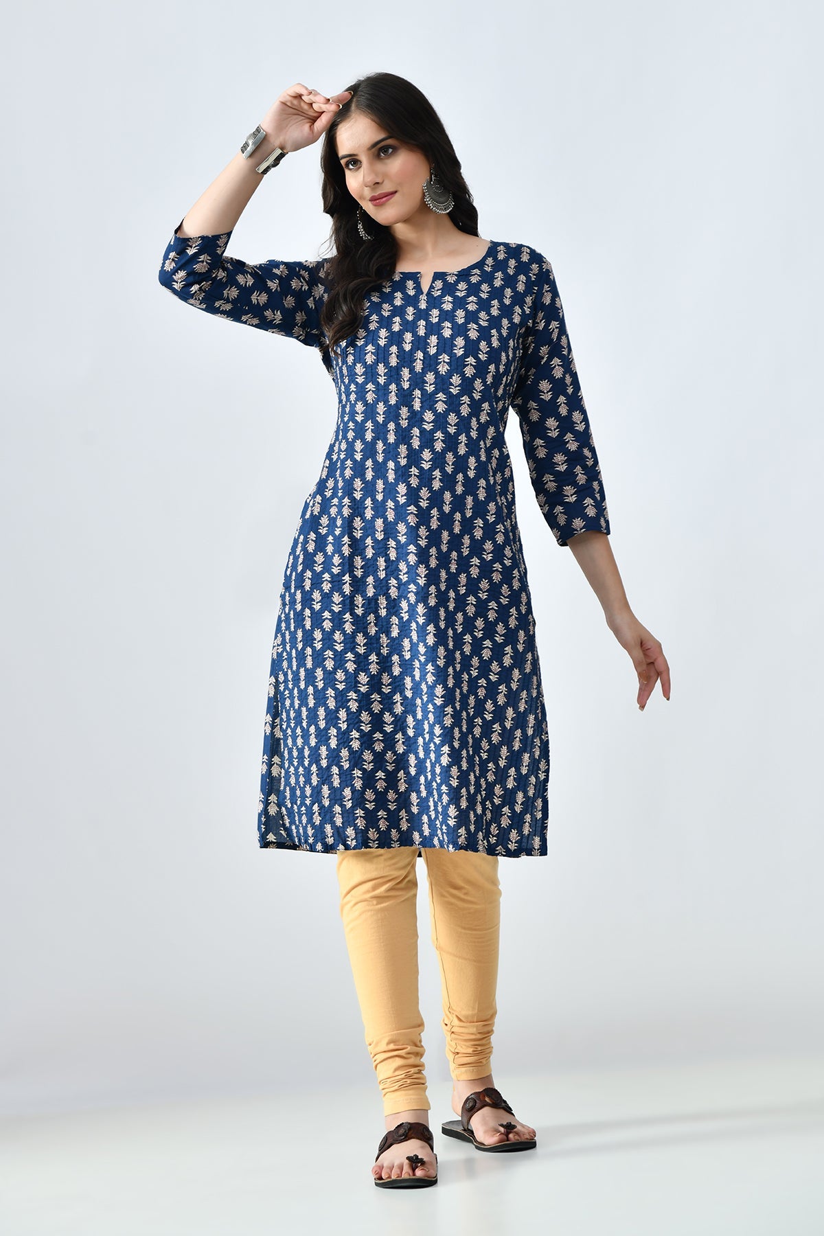 Blue Printed Straight Kurta