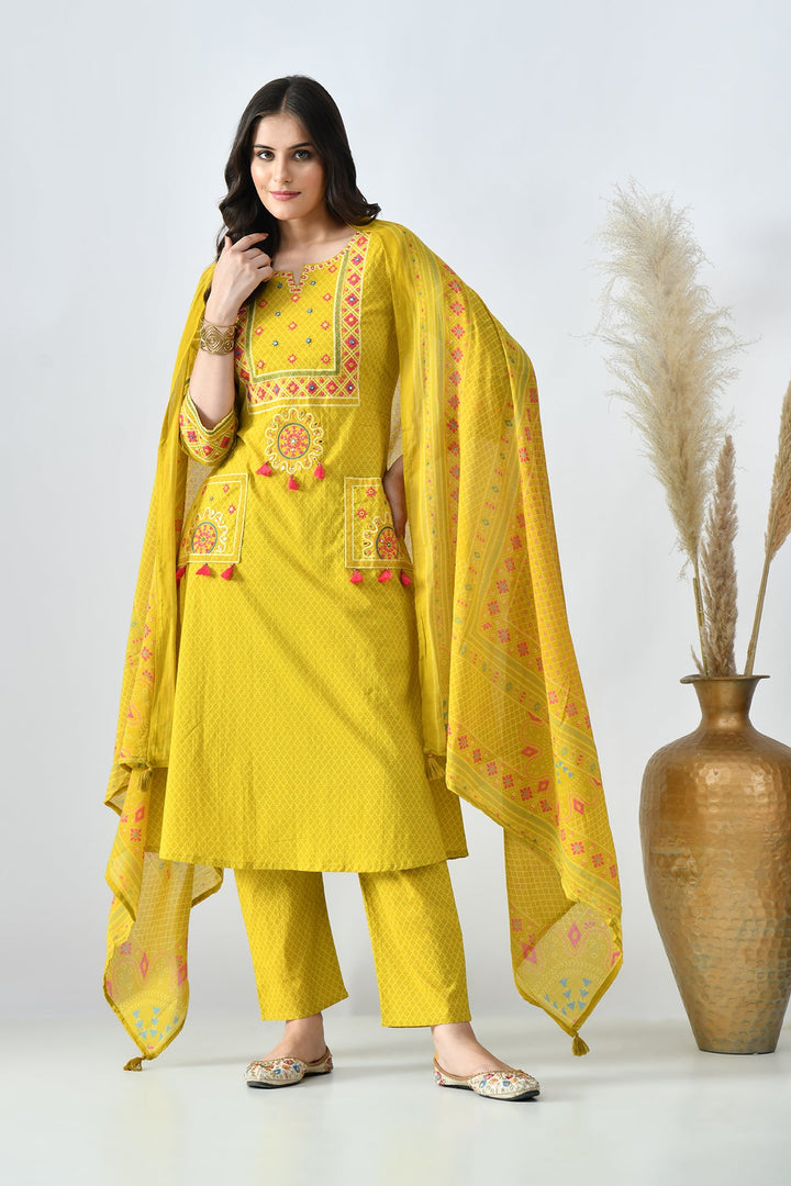 Mustard Embroidered Kurta Set
