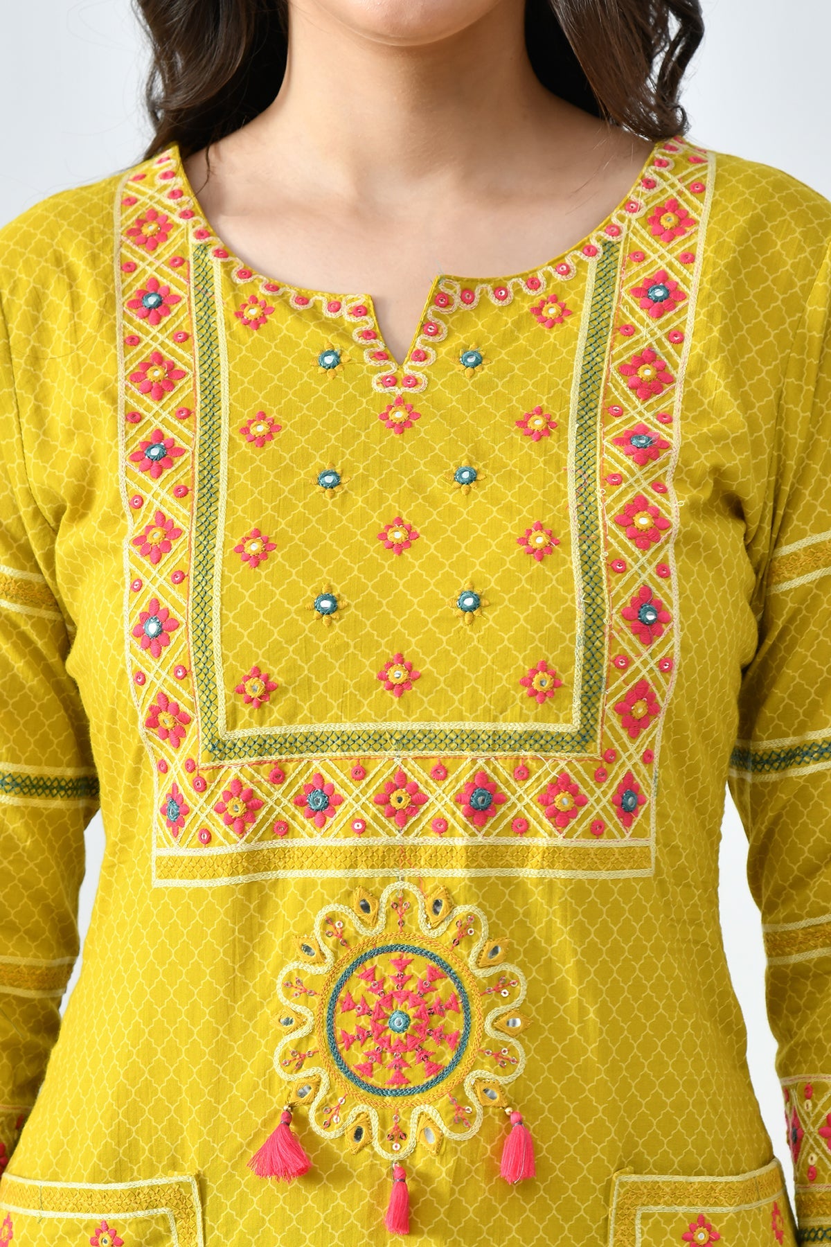 Mustard Embroidered Kurta 3 Pcs Set