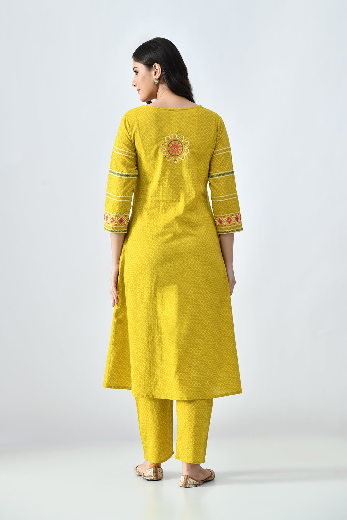 Mustard Embroidered Kurta 3 Pcs Set