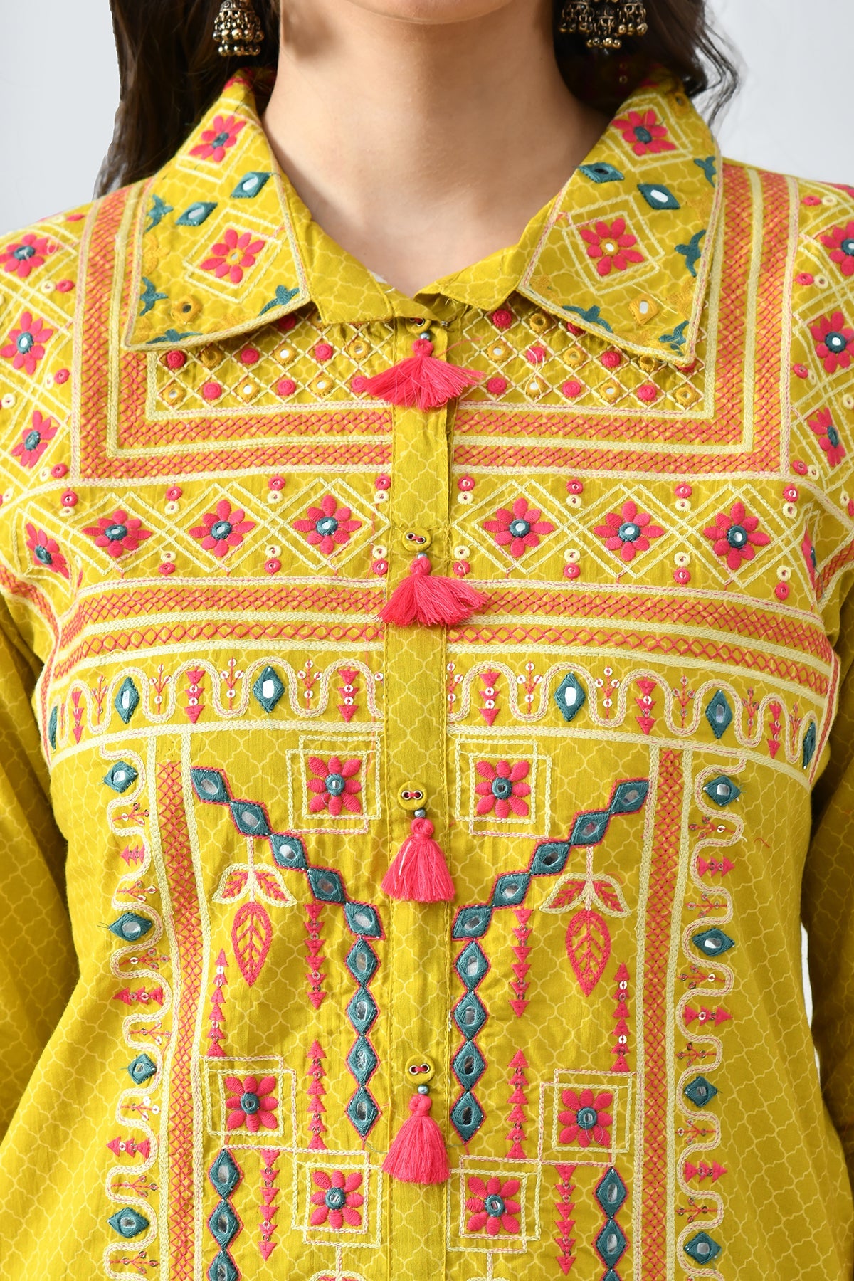 Mustard Embroidered Kurta 2 Pcs Set