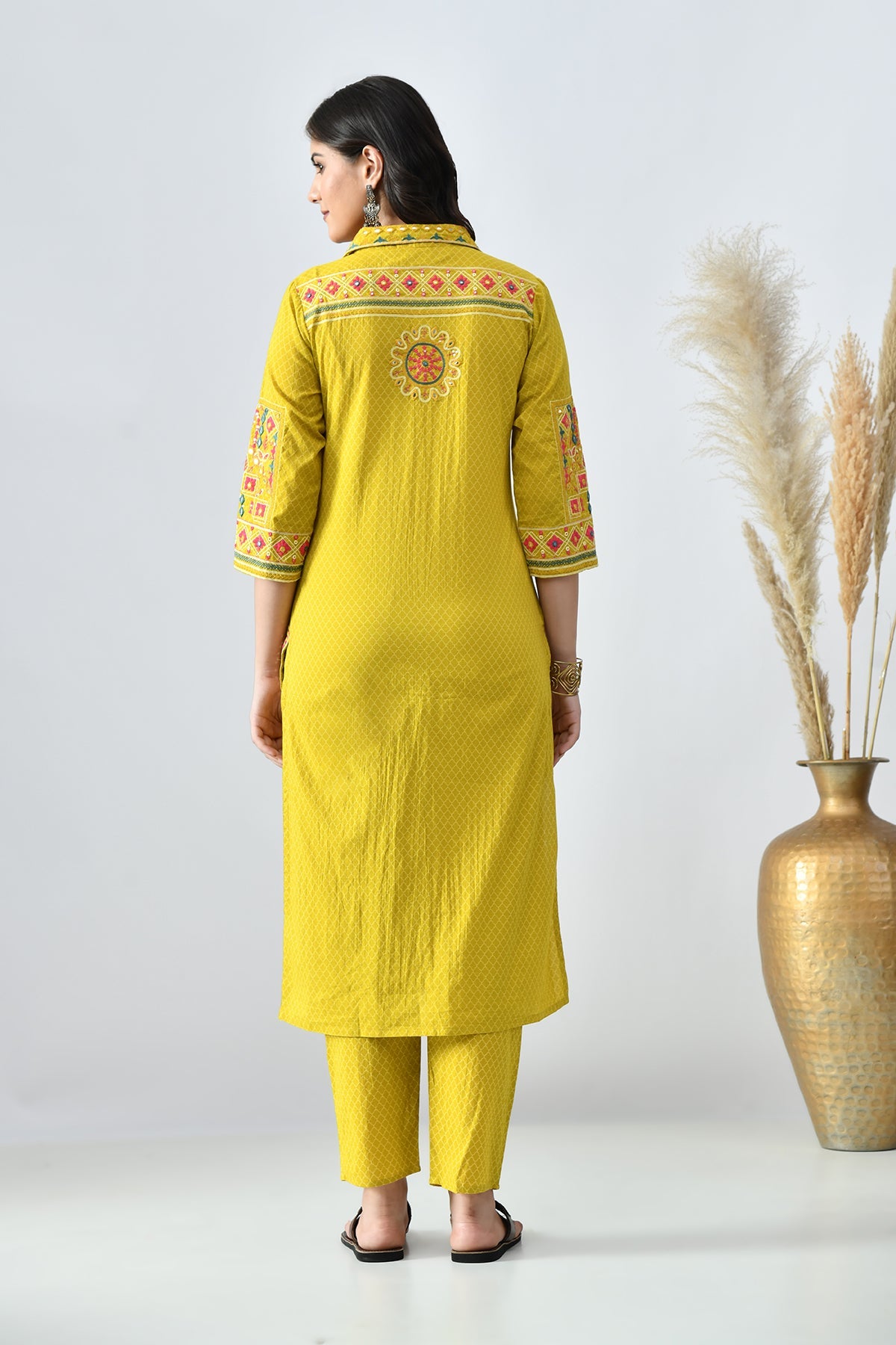 Mustard Embroidered Kurta 2 Pcs Set