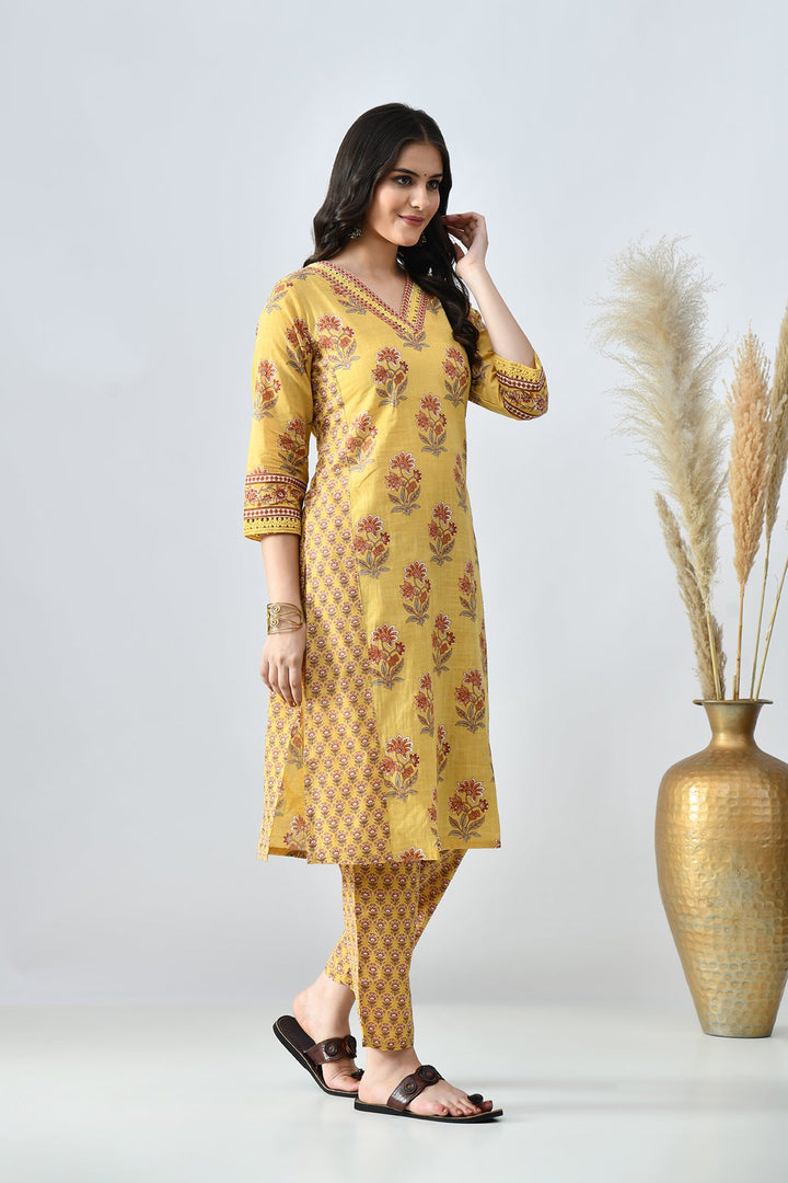 Mustard Printed Kurta Set