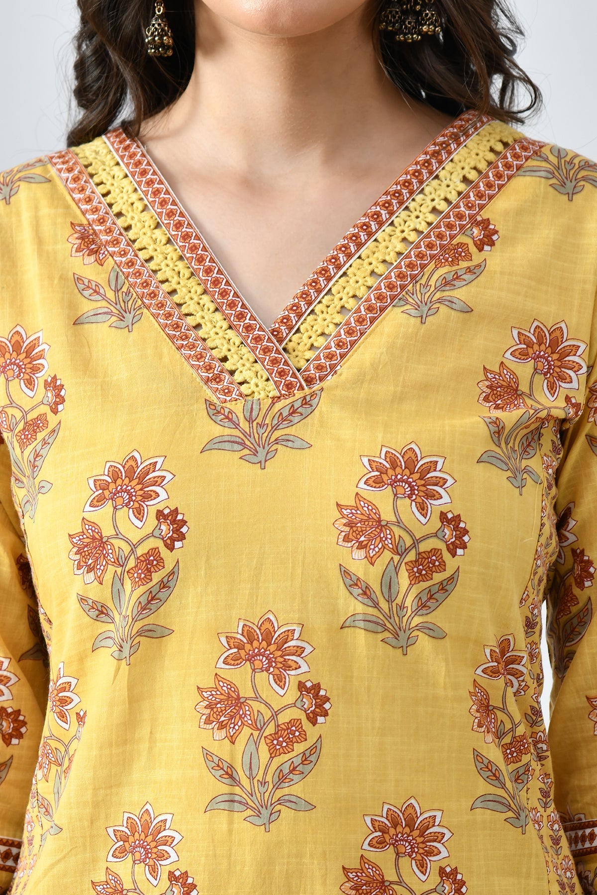 Mustard Printed Kurta 2 Pcs Set