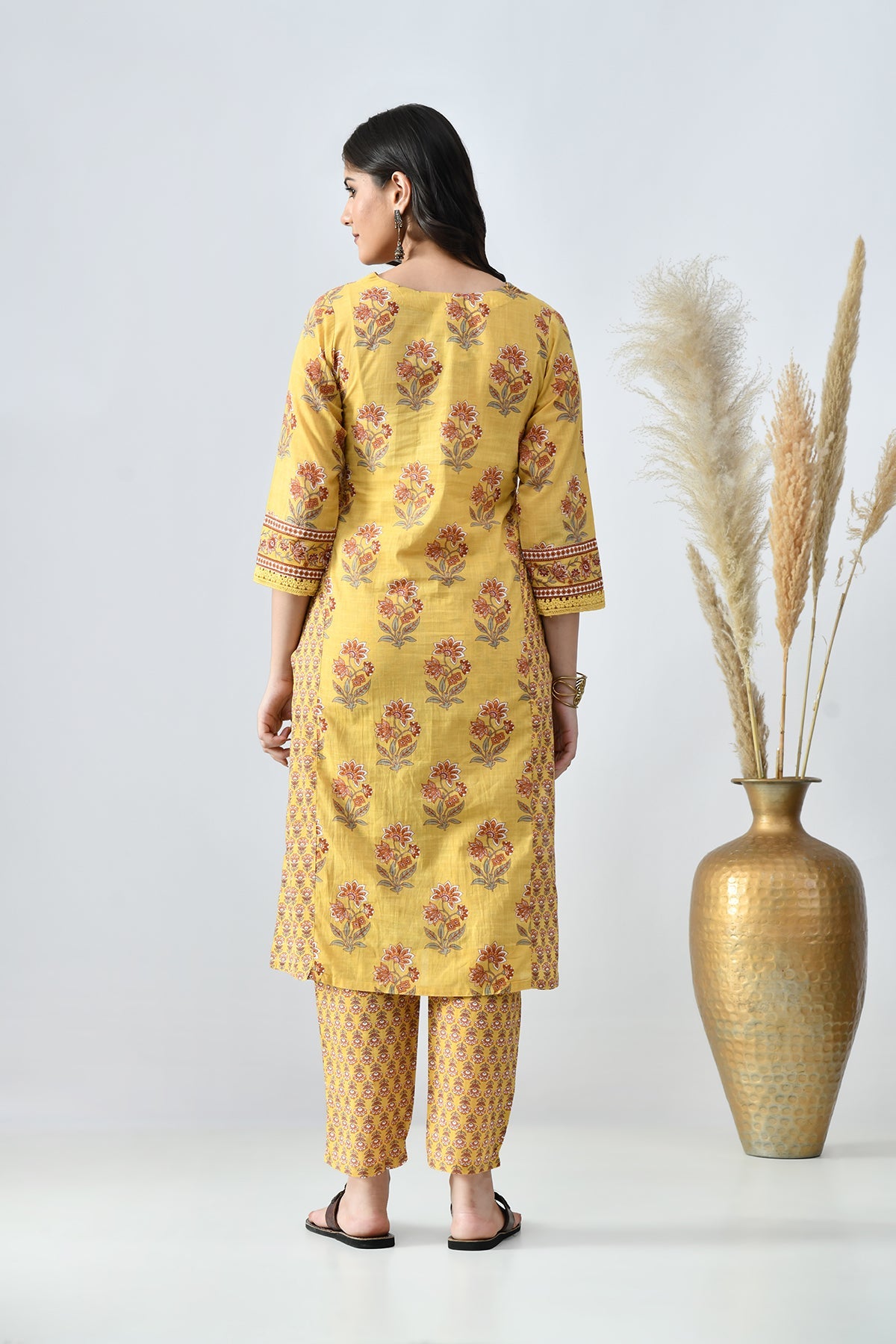 Mustard Printed Kurta 2 Pcs Set