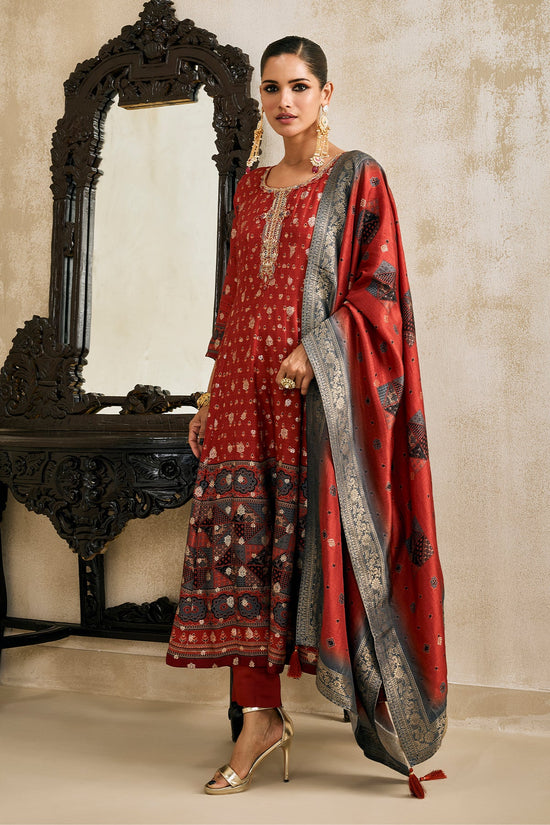 Rust Embellished Kurta 3 Pcs Set