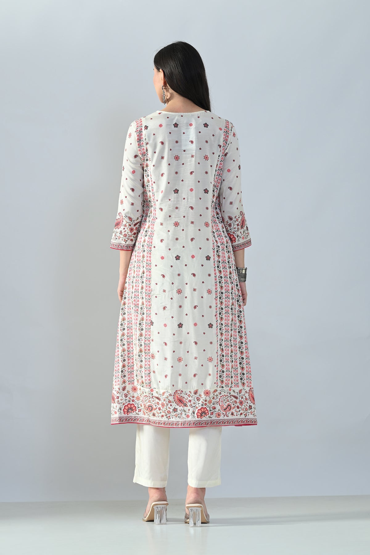 Cream Printed Kurta 3 Pcs Set