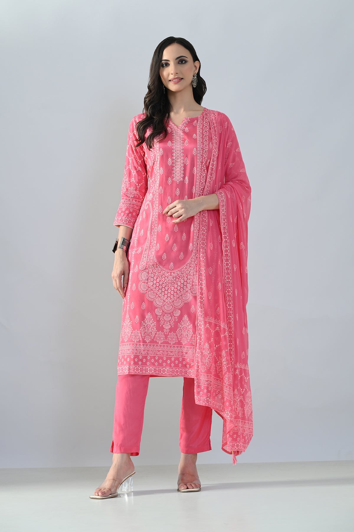 Pink Printed Kurta 3 Pcs Set