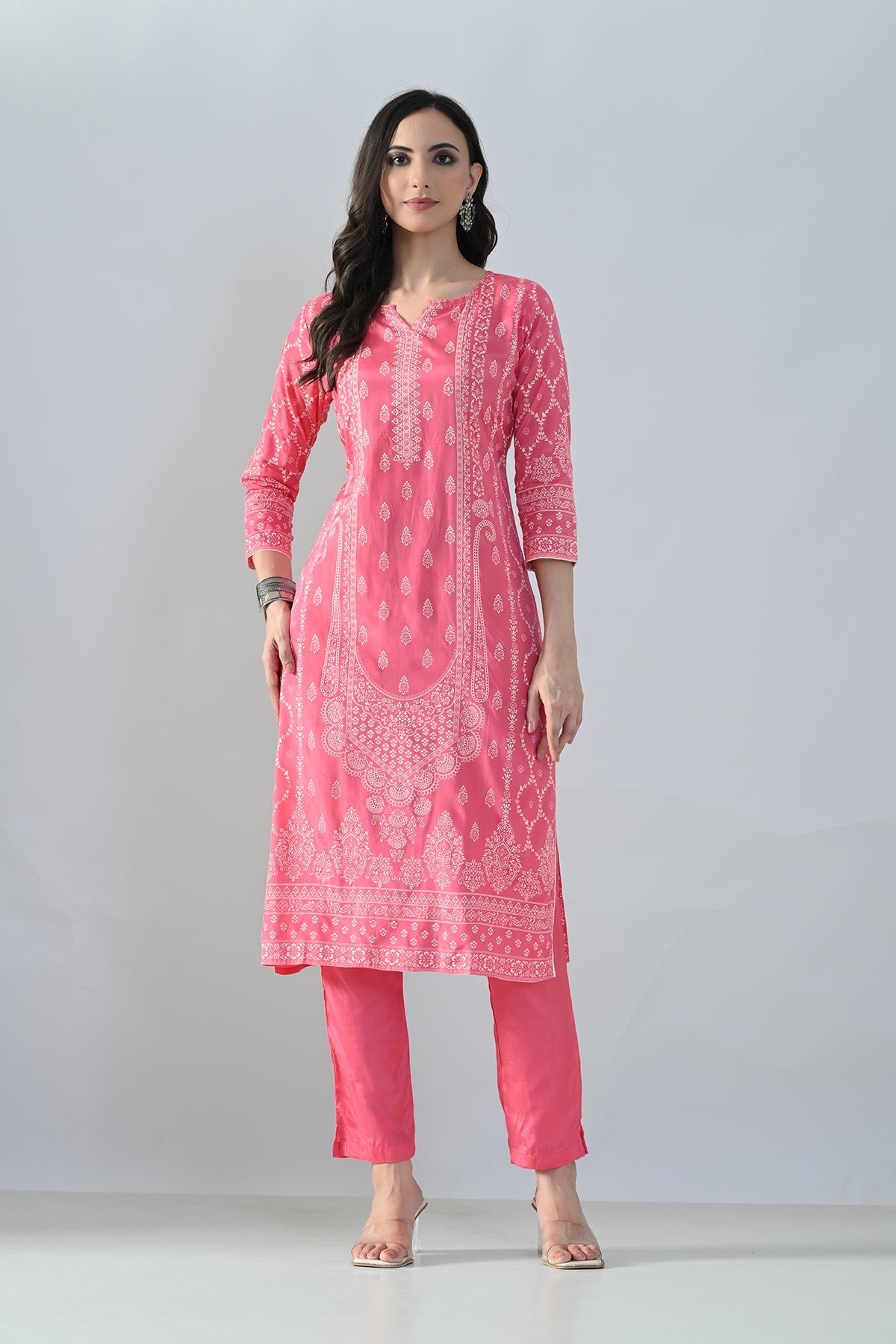 Pink Printed Kurta 3 Pcs Set