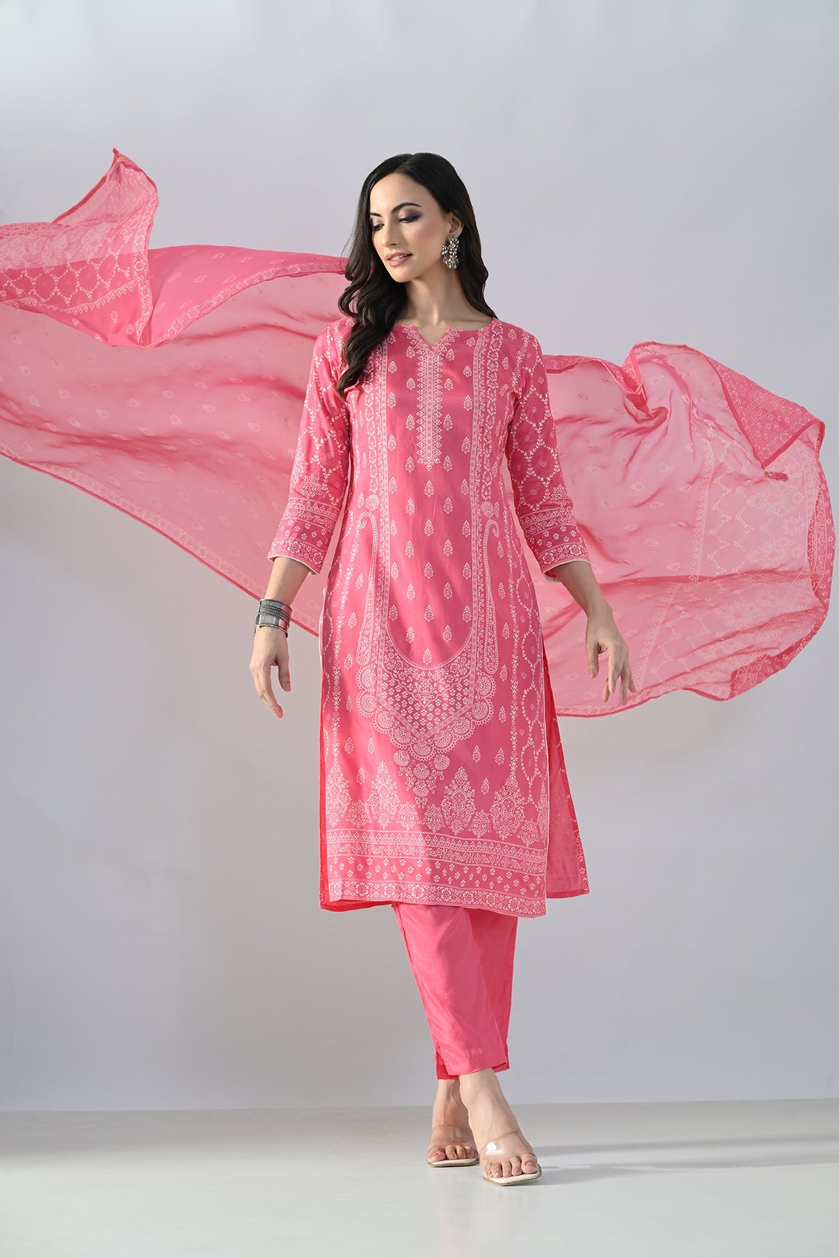 Pink Printed Kurta 3 Pcs Set